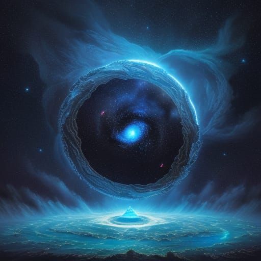 Cosmic Wolf Guardian: Surreal Oil Painting Portal