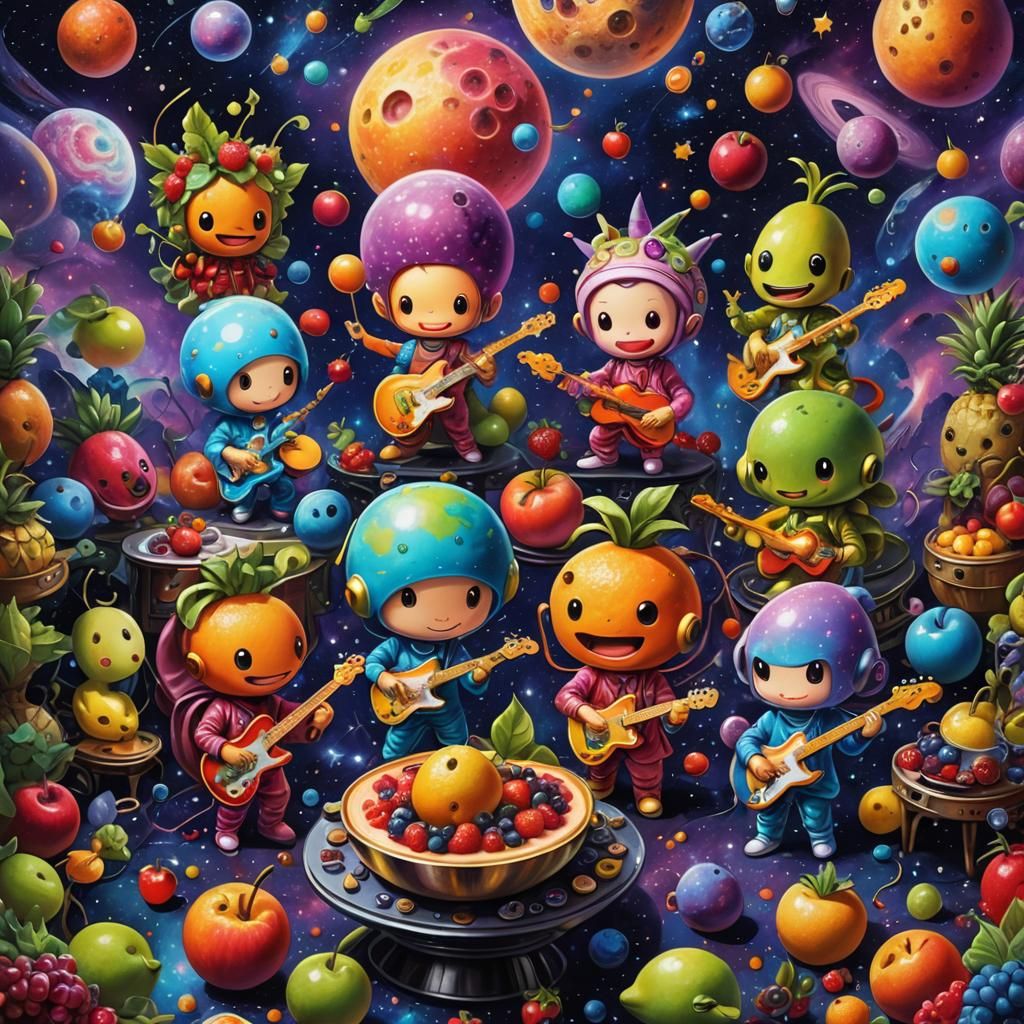 Interplanetary Fruit Concert in Mixed Media Style