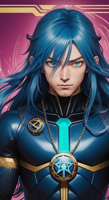 Vibrant Anime Superhero Rem Lezar in Dynamic Blue Costume