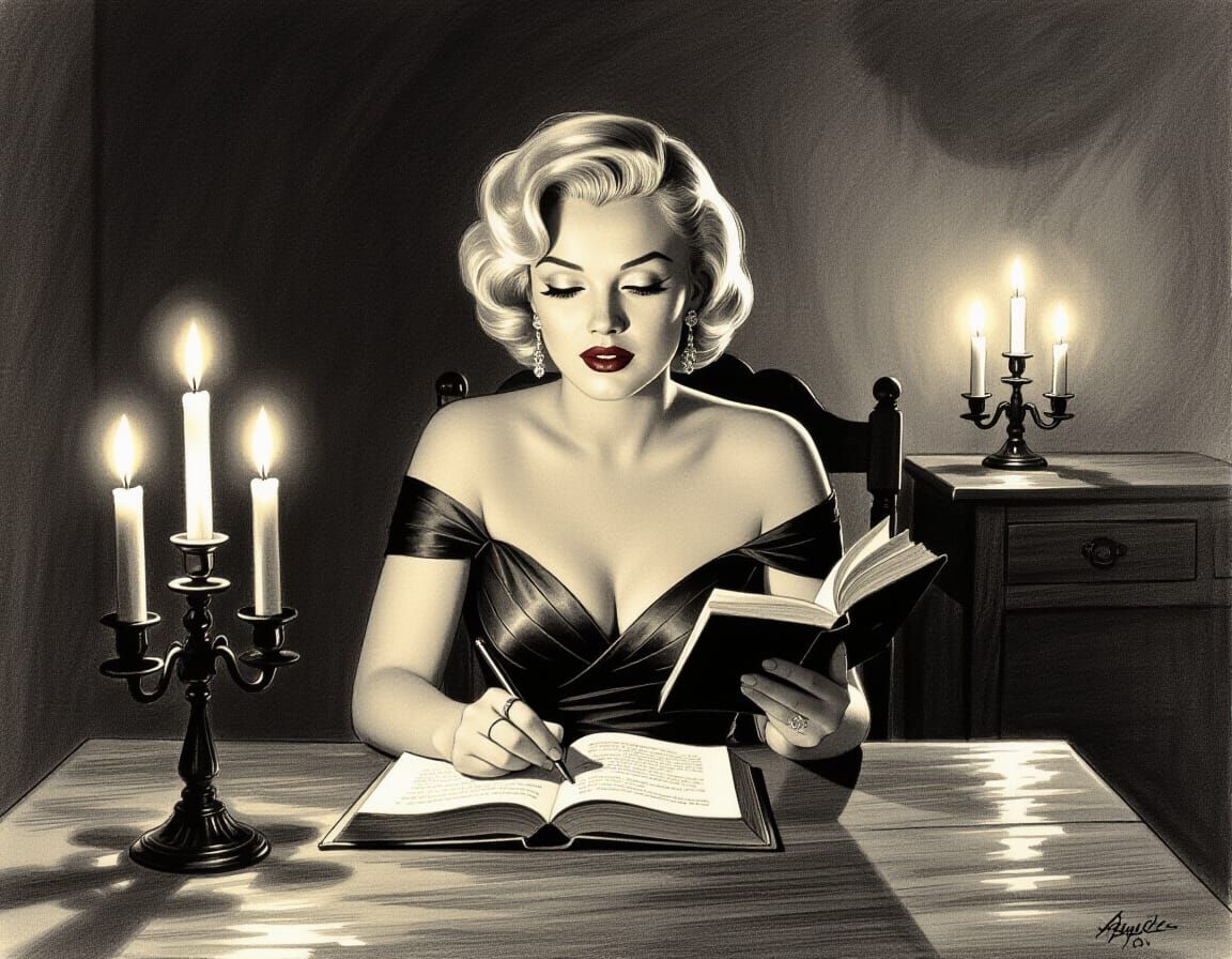 Marilyn Monroe Portrait in Pencil Sketch Style