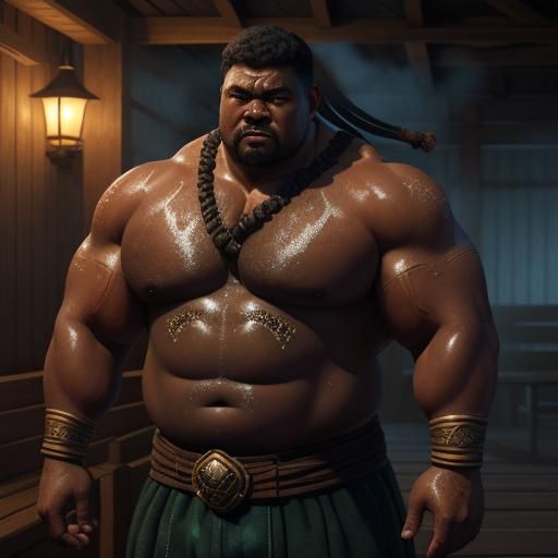 Fijian Man in Sauna: Detailed Matte Painting
