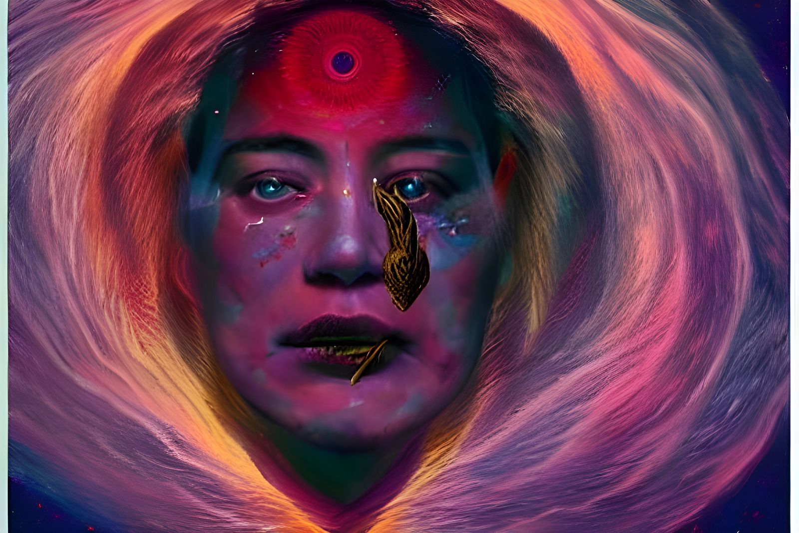 Grieving Chief: Holographic Astral Cosmic Illustration