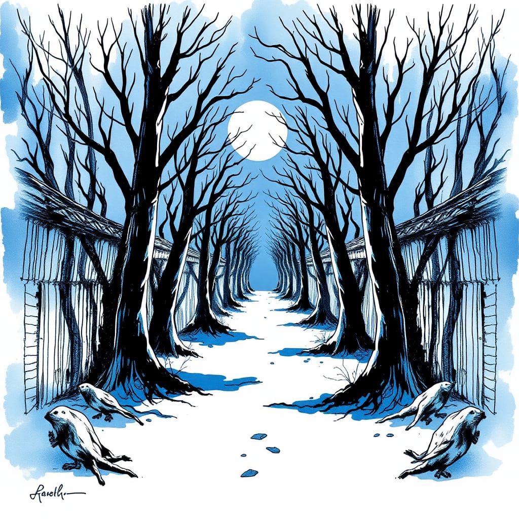 Abstract Illustration in Ink Wash Art Style