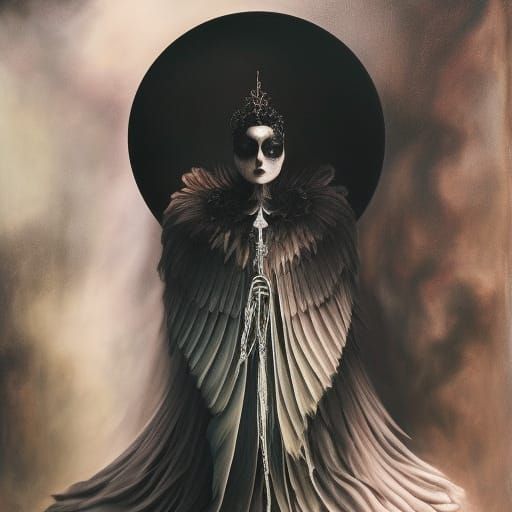 Monochromatic Gothic Art: Reaper with Skeletal Cat