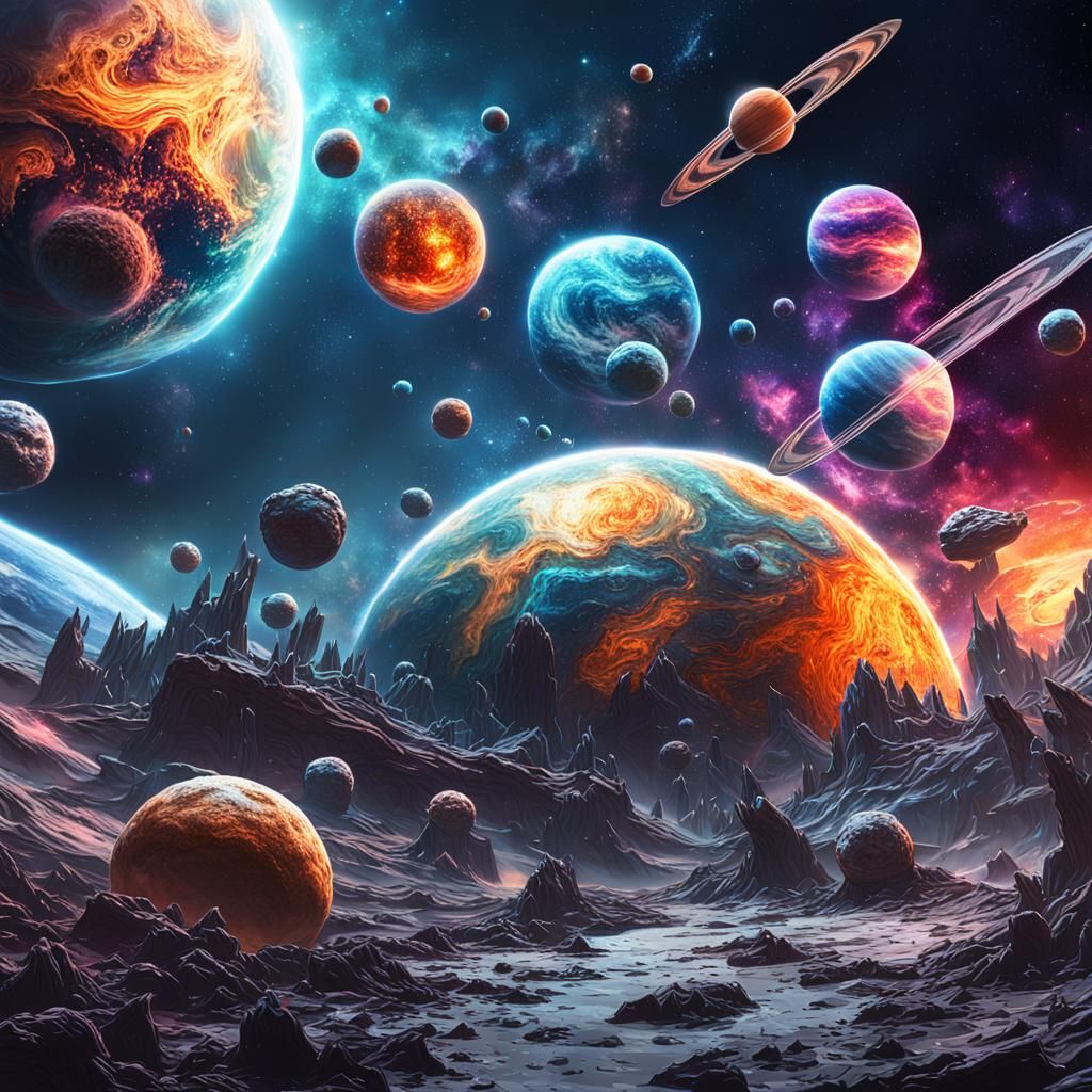 Hyperrealistic Space Monsters and Planets in Universe