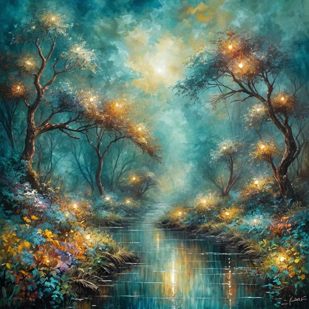 Abstract Rainbow Swirl of Symbols