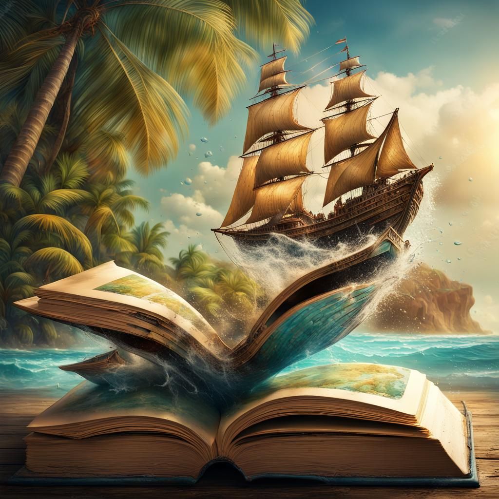 Surreal Flying Sailing Boat on Tropical Beach