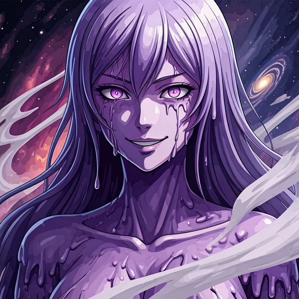 Melting Wax Woman in Anime Style with Galaxy Backdrop