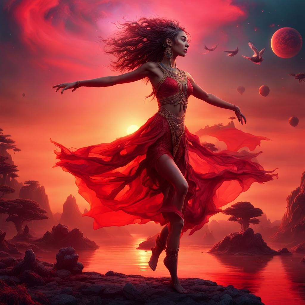 Fantasy Dancer in a Red Sunset World