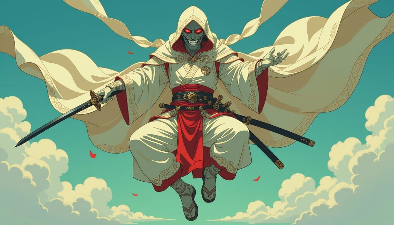 Supernal Deity Drawing Katana in Acrylic and Digital Media