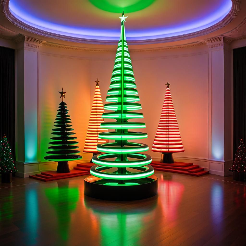 Futuristic Christmas Tree Sculpture in Cyberpunk Style