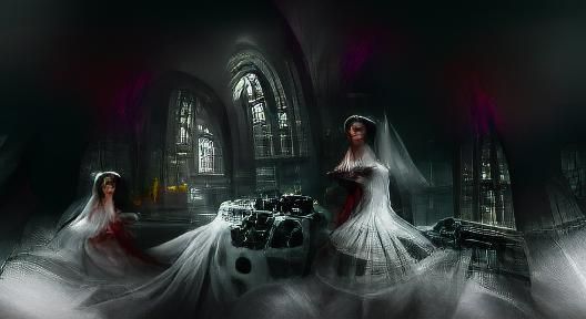 Gothic Ghost Bride in Dark Cathedral: Digital Art