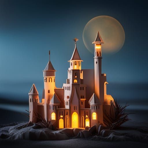 On The Beach :: brown 3Dpaper Castle by Origami Rococo Quill...