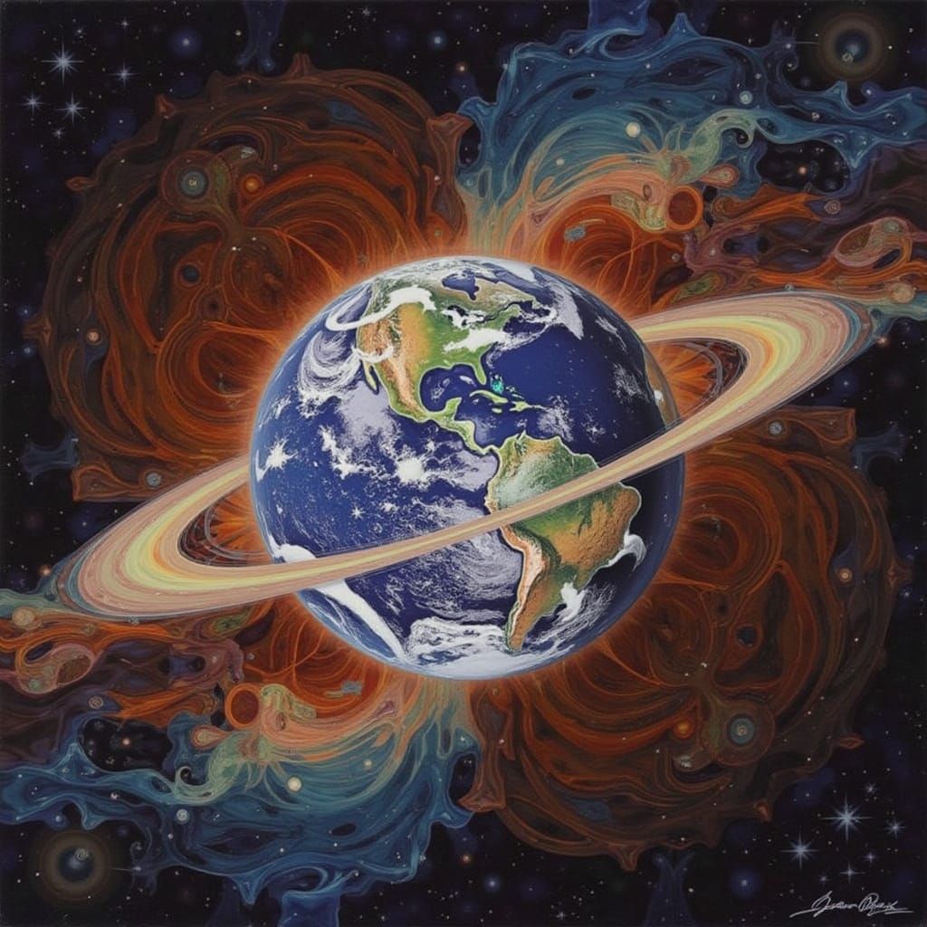 Psychedelic Earth Globe with Expanding Black Hole