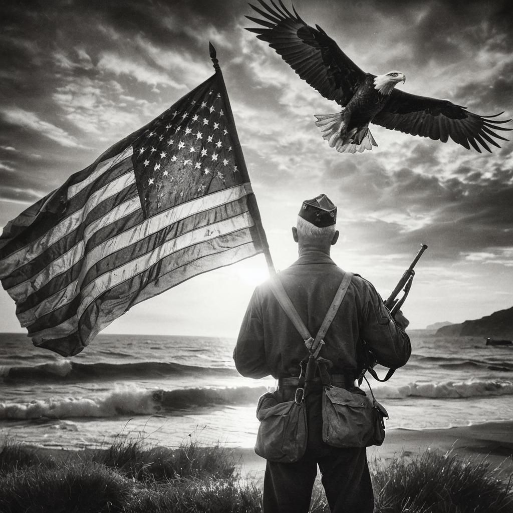 American Veteran Honors Sunset, Vintage Photograph Style