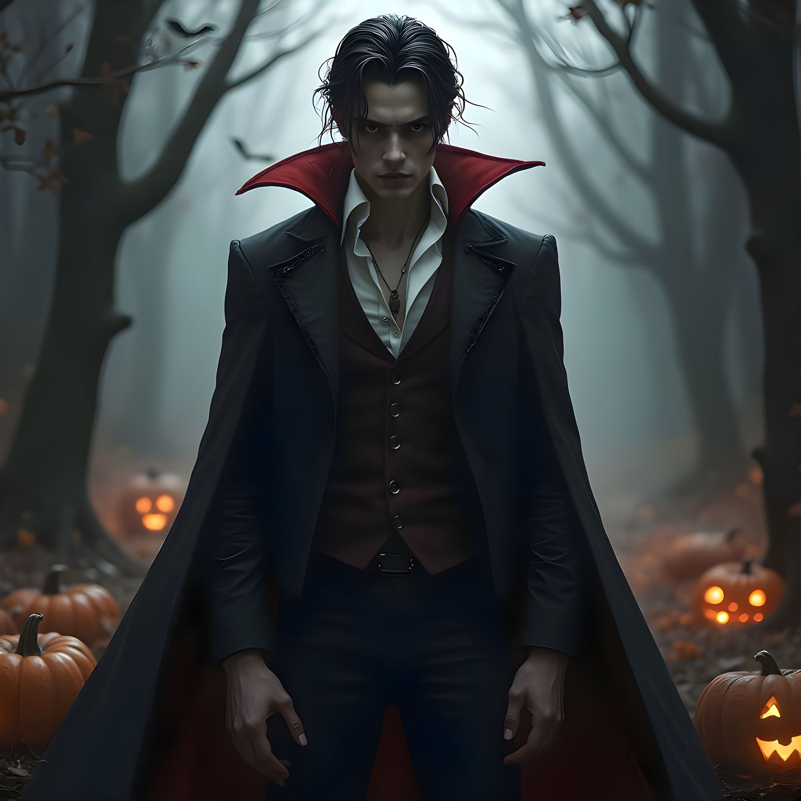 Vampire Figure in Dark Gothic Attire