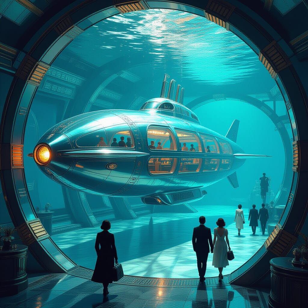 Transparent Art Deco Submarine Inspired by Syd Mead