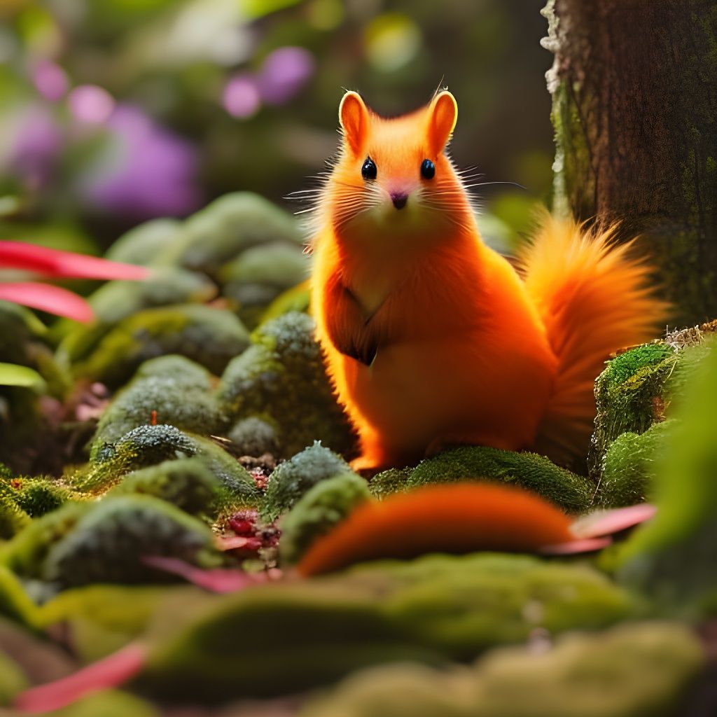 Cute Squirrel Portrait with Pinecone, Fantasy Art