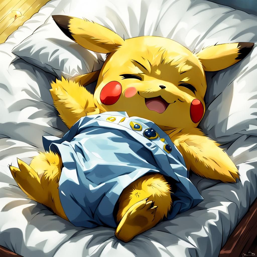 Sleeping Pikachu in Anime Style
