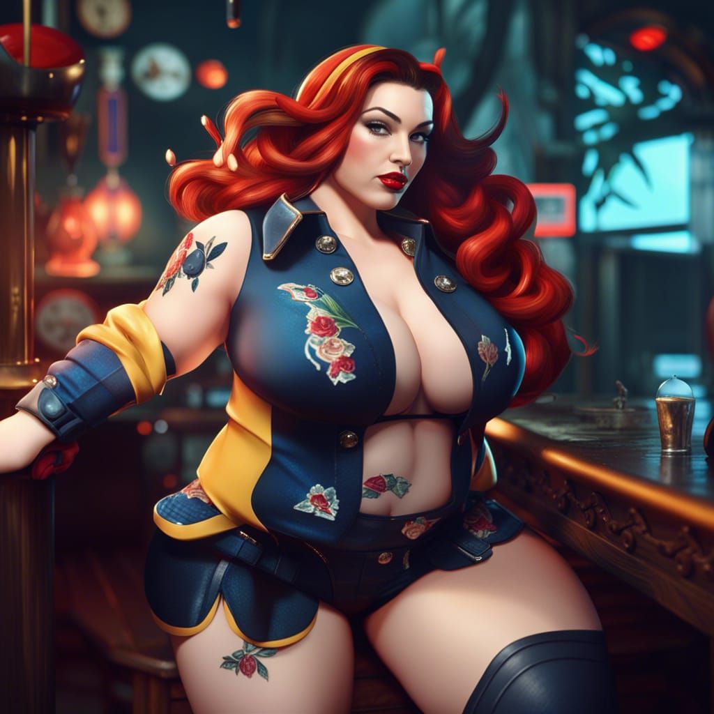 Plus Size Pinup Girl Art in Detailed Matte Painting