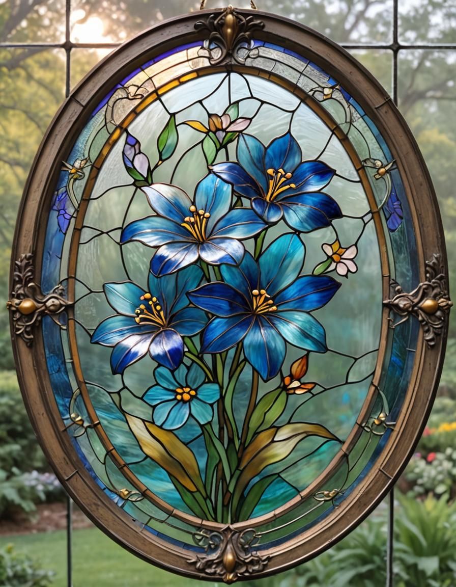 Luminous Stained Glass Art: Southern Blue Flag