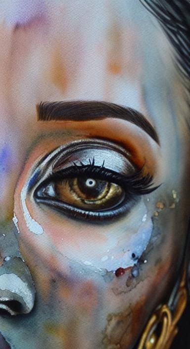 Watercolor Portrait of Woman in Abandoned Church