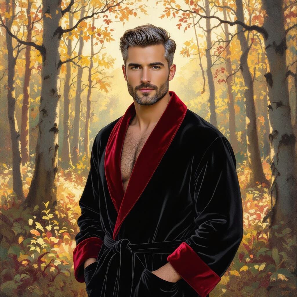 Impressionist Portrait of Handsome Man in Forest