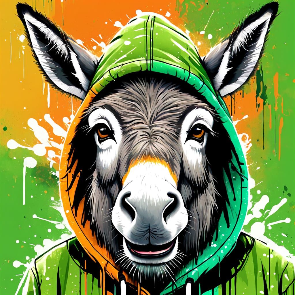 Friendly Druid Donkey in Street Art Style