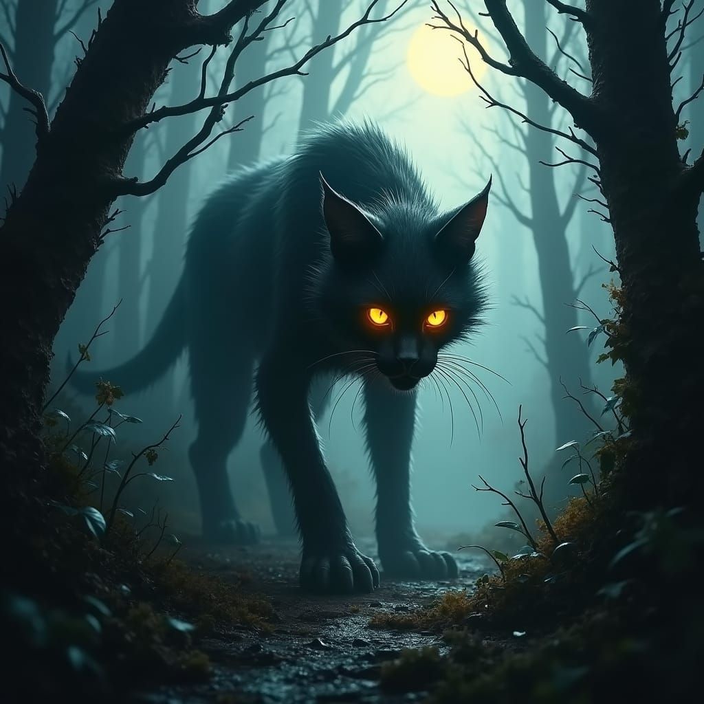 Eerie Feline Lurking in Shadows: Gothic Romanticism