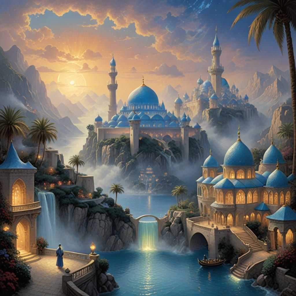 Mystical Arabian Palace Unfolds Under Desert Skies