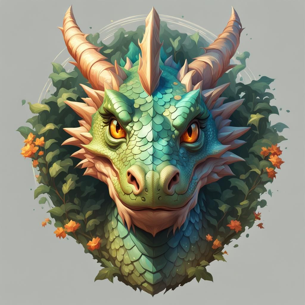 Cute Dragon Portrait in Hyperdetailed Style