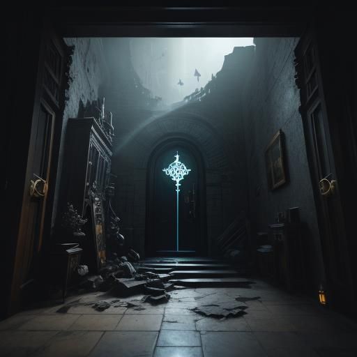 Intricate Onyx Key on Black Door: Fantasy Art