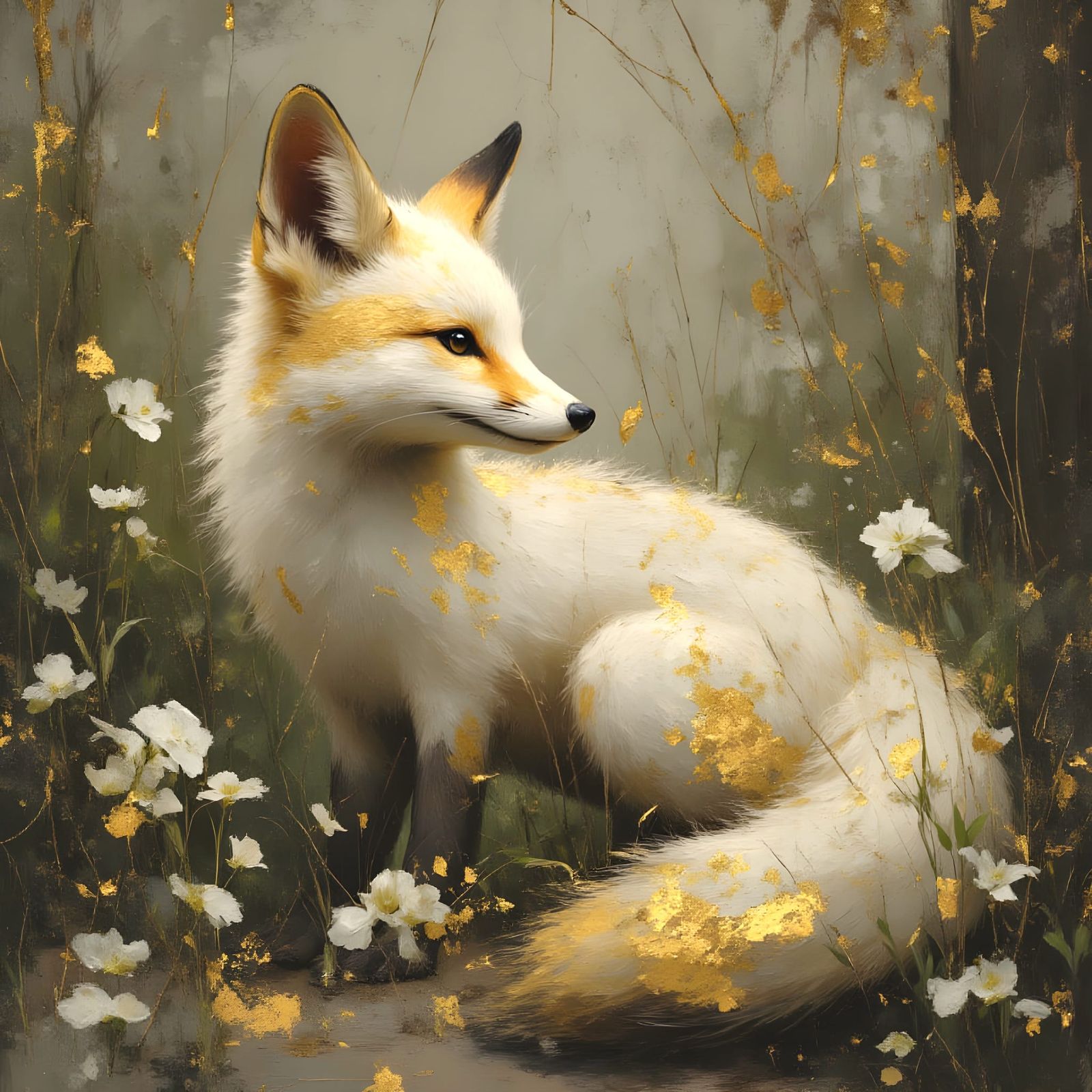 Mystical Snow Fox in a Ghibli Fantasy Glade