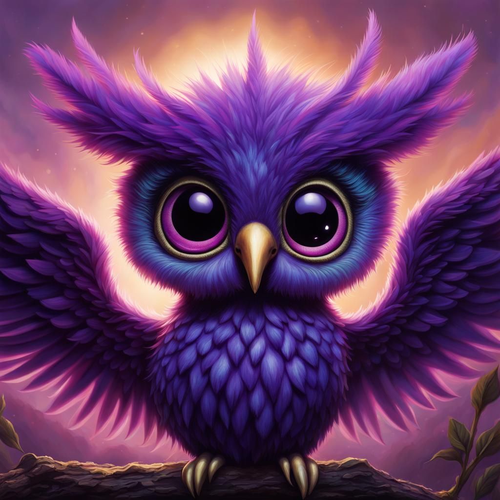 Fuzzy Purple Alien Creature with Angel Wings