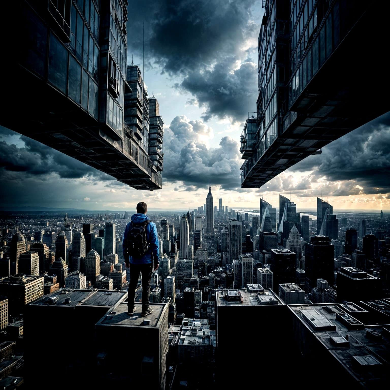 Surreal Urban Landscape with Distorted Gravity