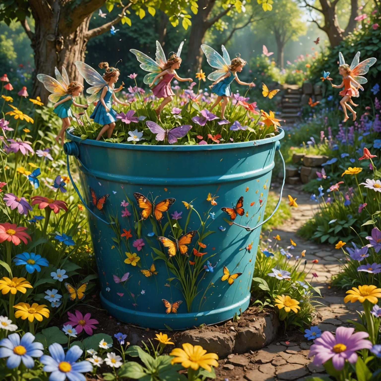 Vibrant Fairies in a Whimsical Garden Scene