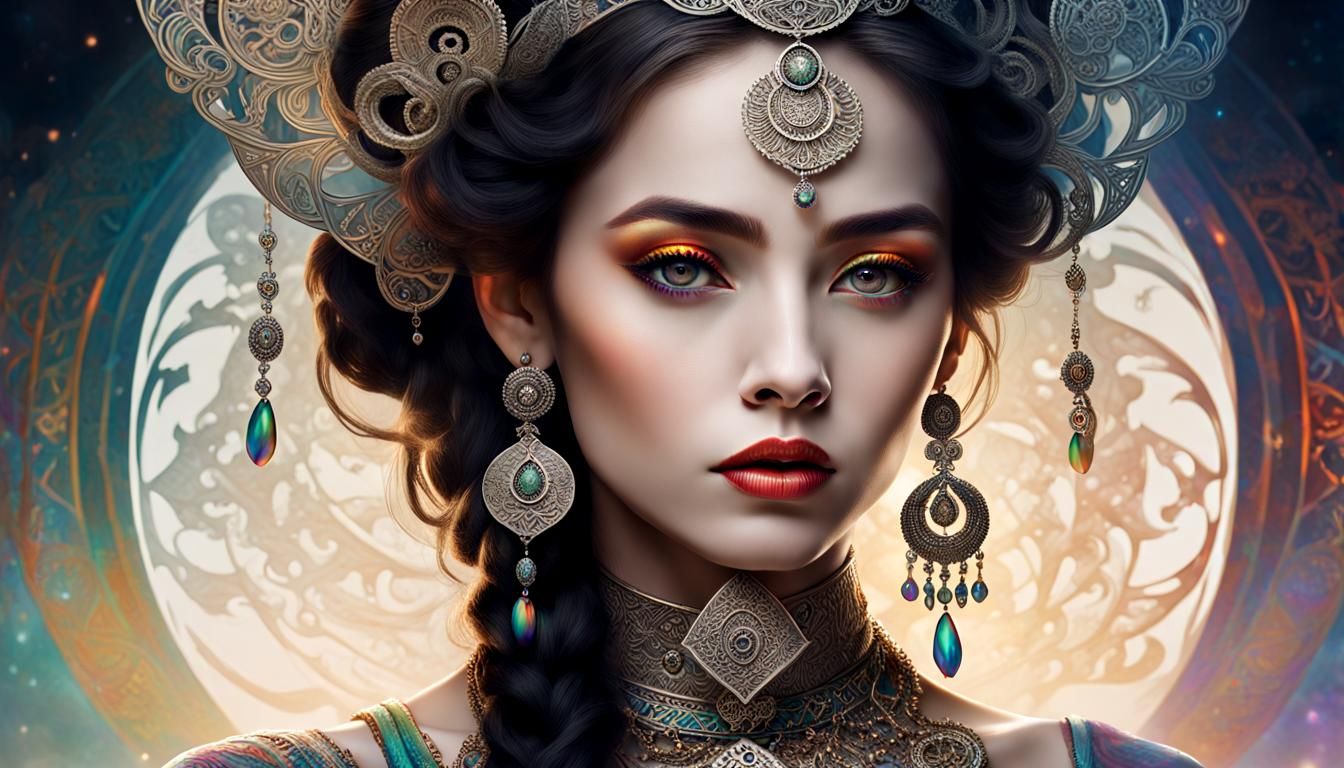 Mystical Woman Channels Energy: Intricate Digital Art