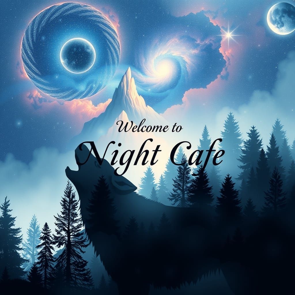 Cosmic Wolf Howl in Dreamlike Forest