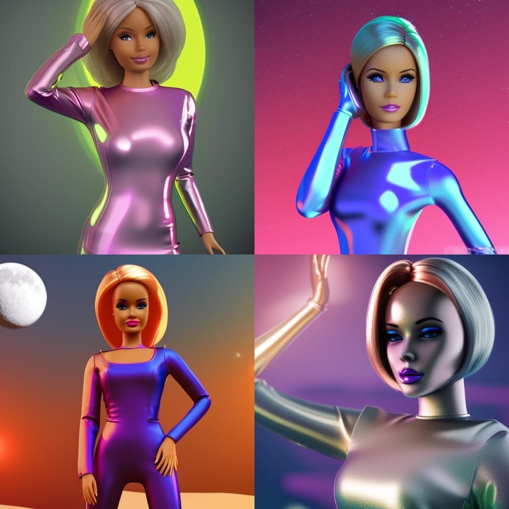 Futuristic Barbie Doll on Moonbase in Synthwave Style