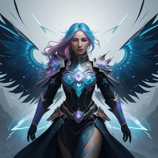 Vibrant Warrior Paladin with Rainbow Hair and Resplendent Wi...