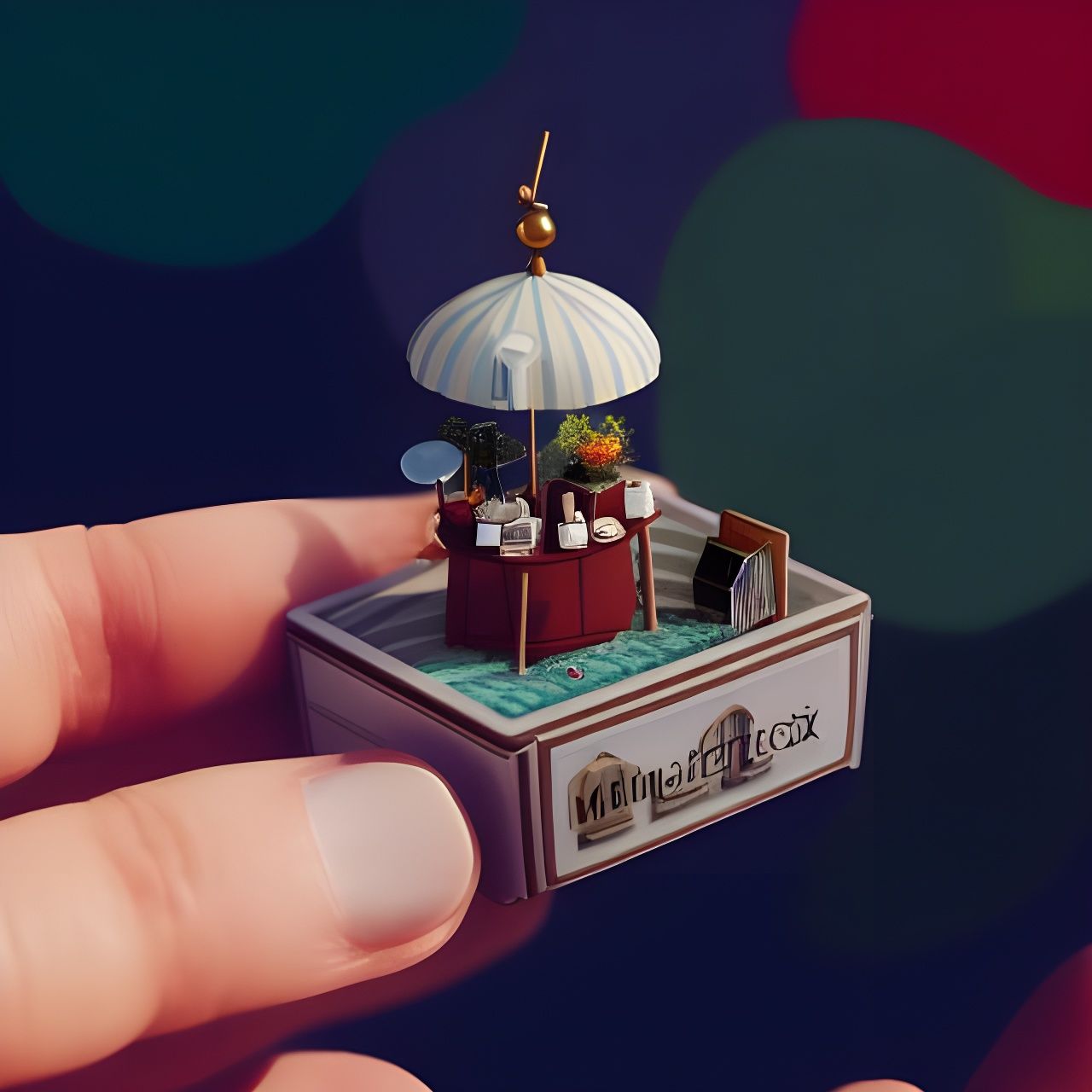 Miniature Cafe Inside Matchbox, Photorealistic Art