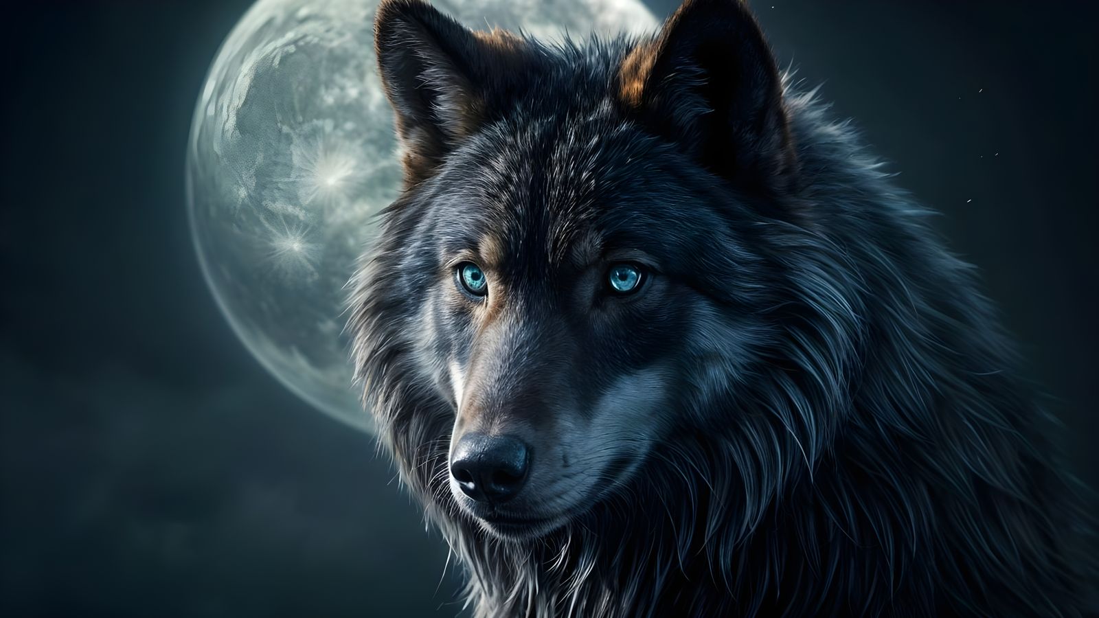 Photorealistic Timberwolf Portrait with Moonlit Background