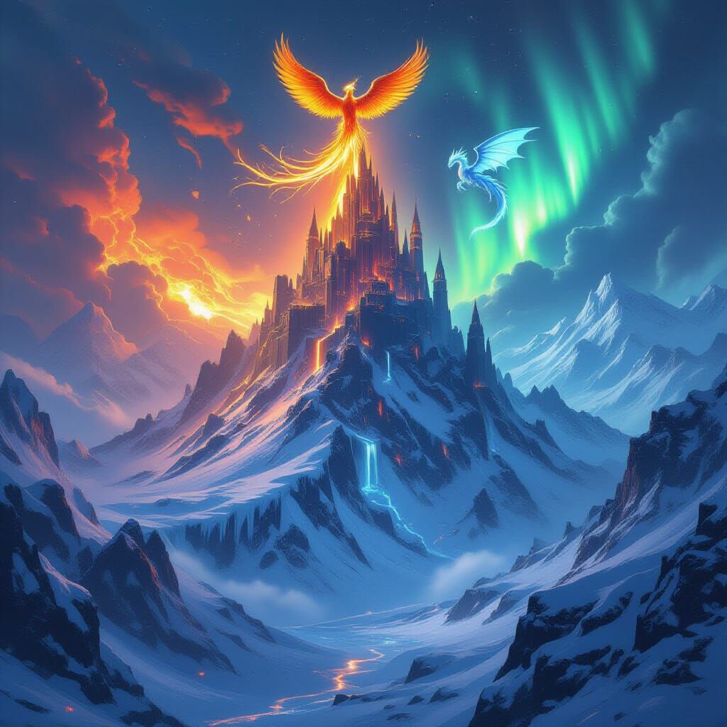 Fiery Phoenix and Frost Dragon Divide Mountain Range