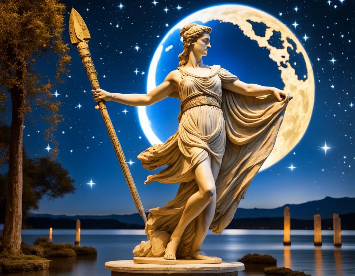 Greek Woman Statue Ballet on Golden Lake