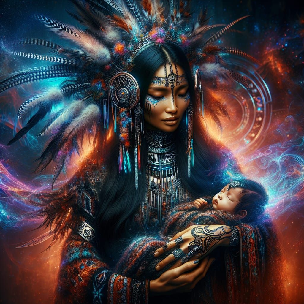 Native American Mother and Child: Ethereal Beauty