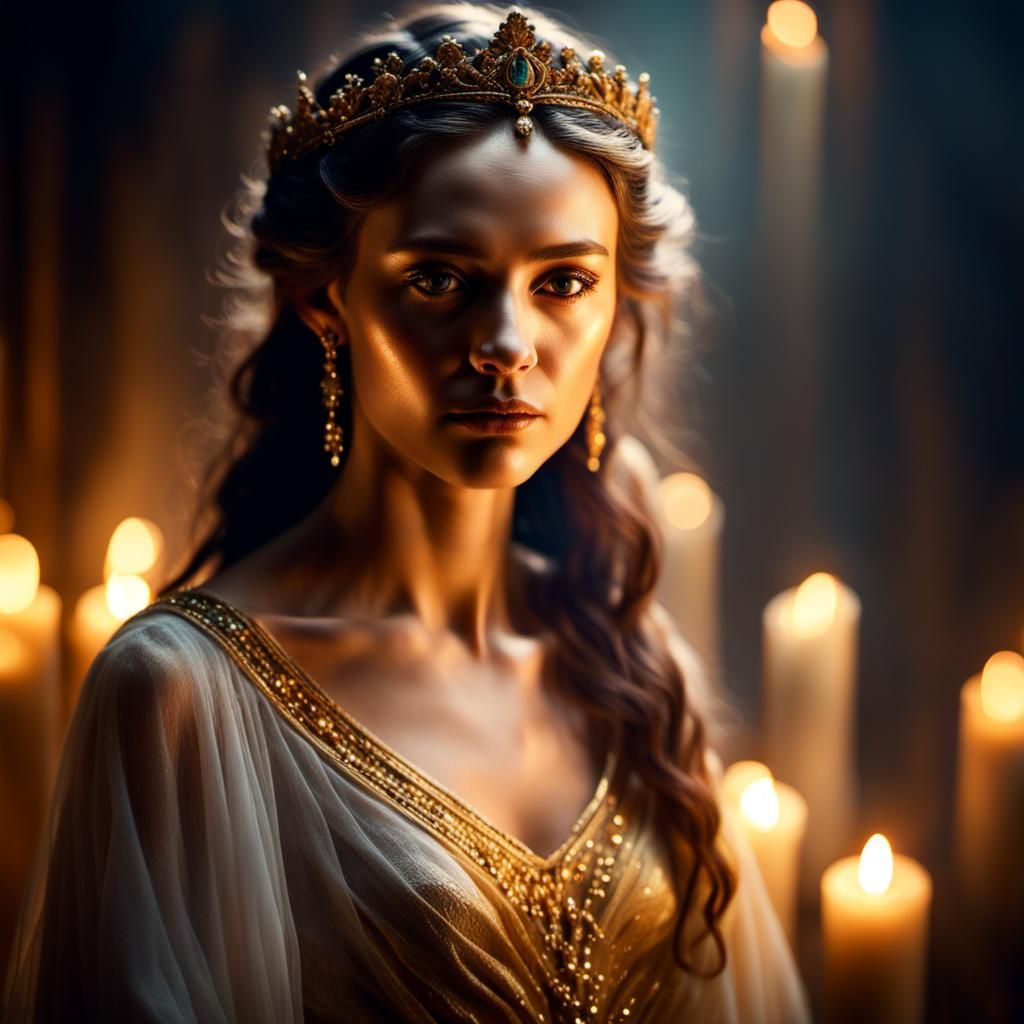 Goddess of Beauty Portrait in Dramatic Golden Light