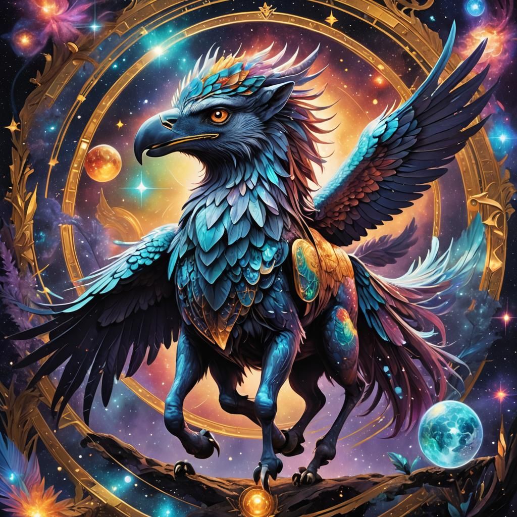 Cosmic Hippogriff in Holographic Astral Illustration