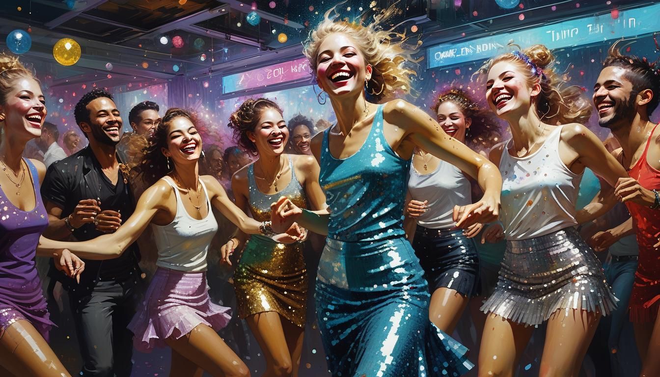 Teenage Disco Dance Party in Fine Art Style
