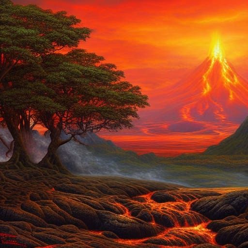 Volcano Eruption as Nostalgic Landscape Painting