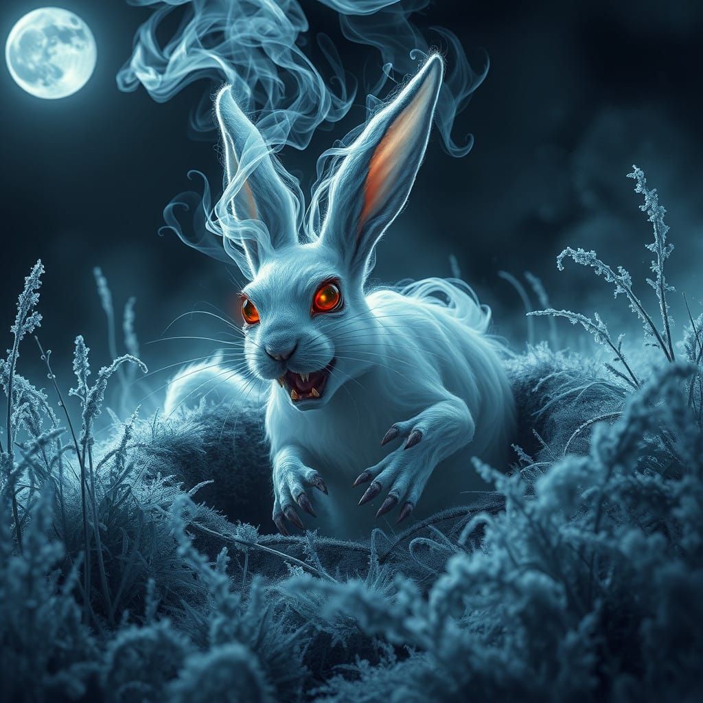 Ethereal Rabbit Entity Erupts from Frosty Burrow